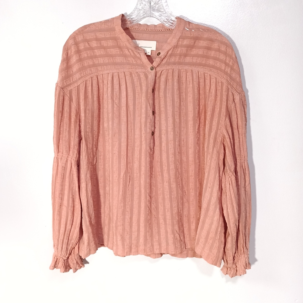 Anthropologie Romy textured peasant henley Boho Top in Dusty pink Size XS
